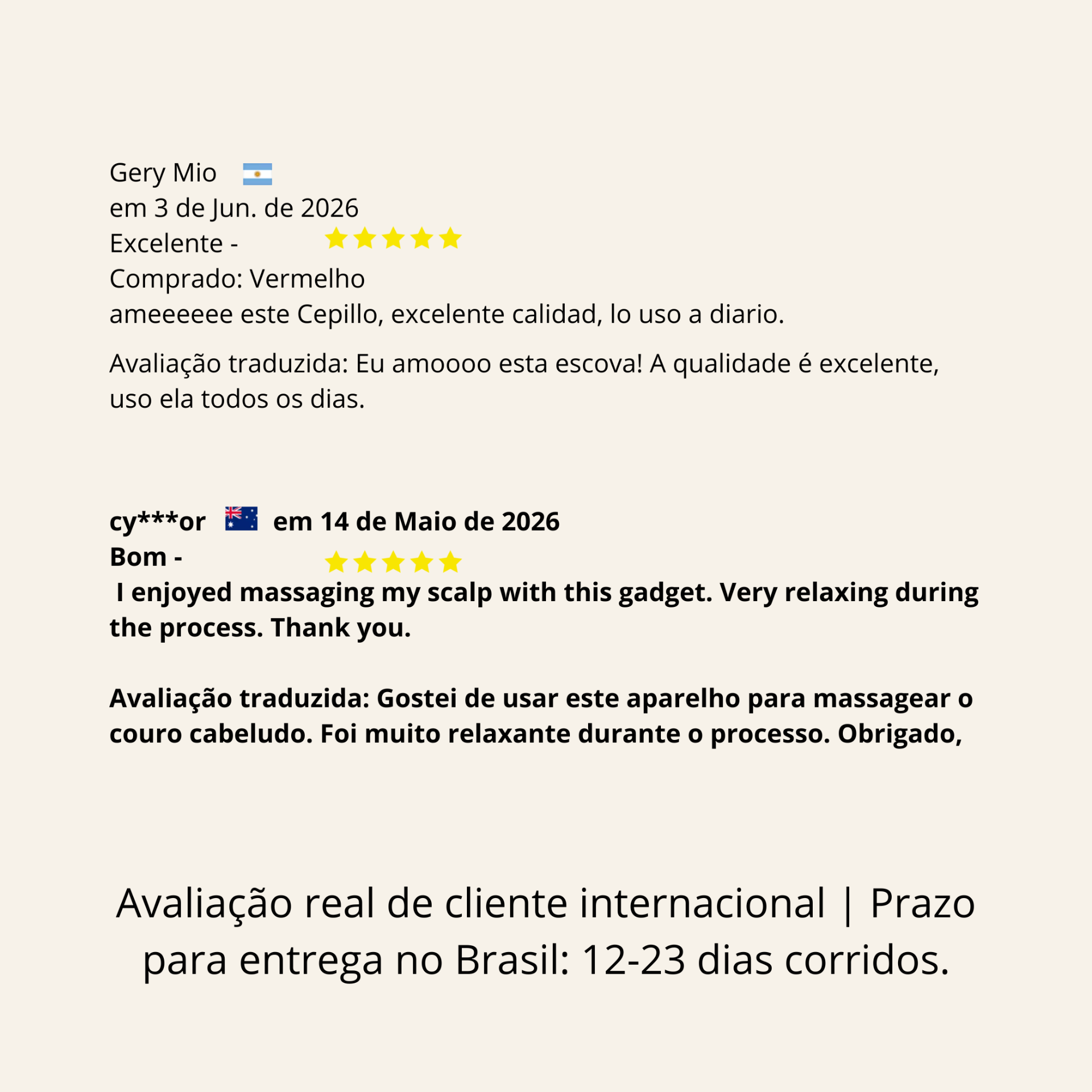 Avaliações de Gery Mio (Argentina) e cy***or (Austrália)